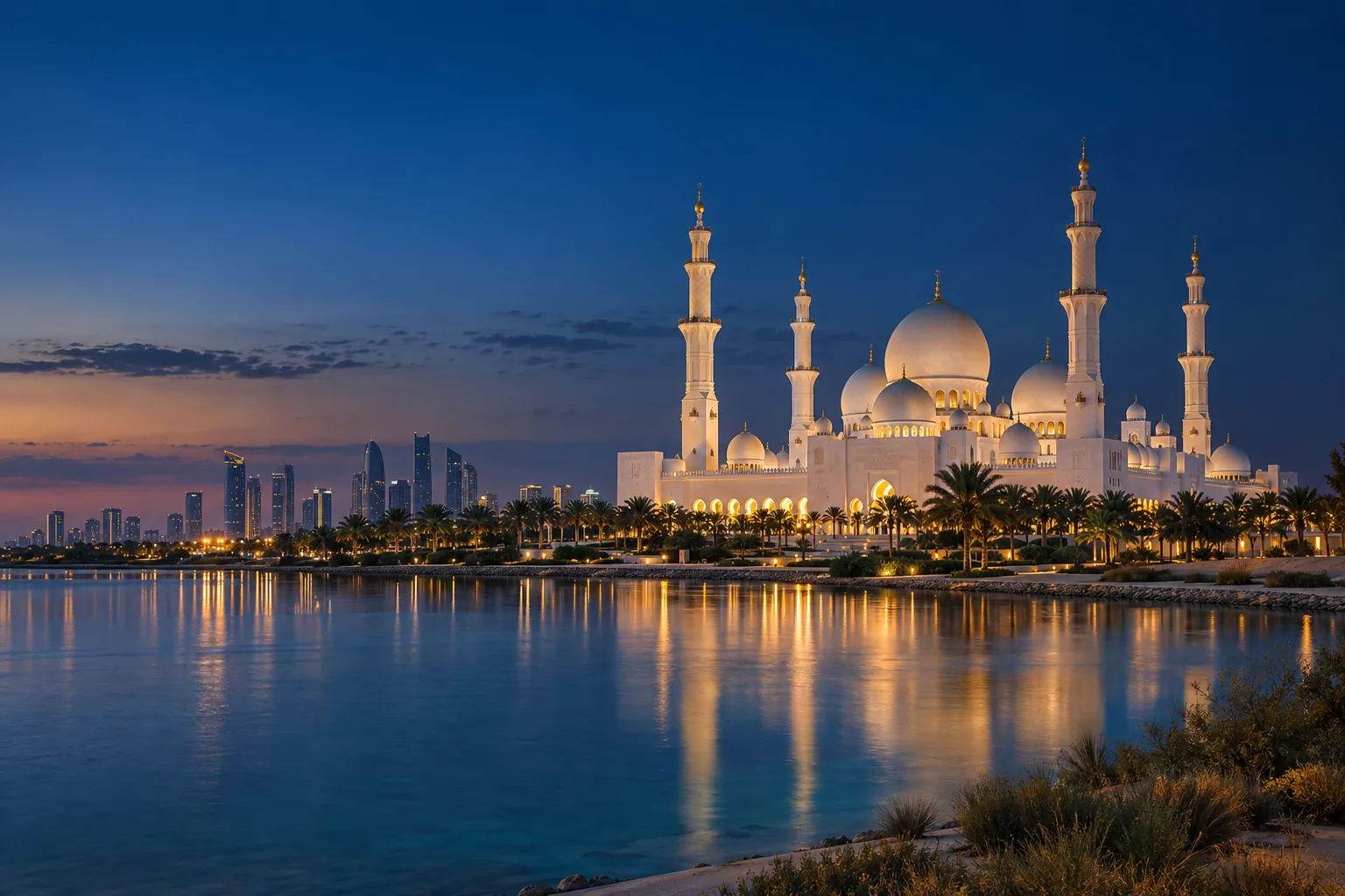 Brand illustration inspired by a UAE city at blue hour